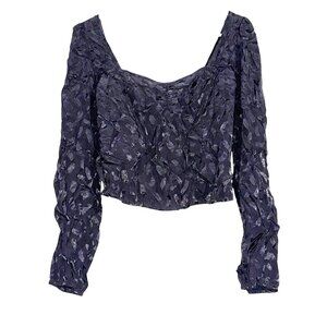 Leyden Black Textured Long Sleeve Cropped Top Medium